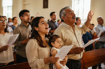 Hispanic Church Congregation Singing Together