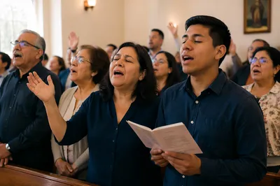 Hispanic Church Congregation Singing Together