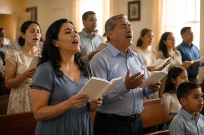 Hispanic Church Congregation Singing Together