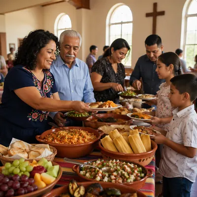 Family Potluck in Bright Fellowship Hall