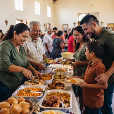 Church Hall Fellowship Meal Buffet Scene