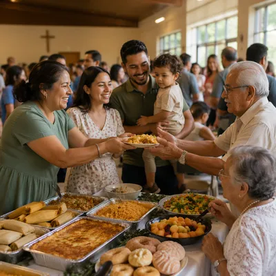 Family Potluck Gathering in Bright Community Hall