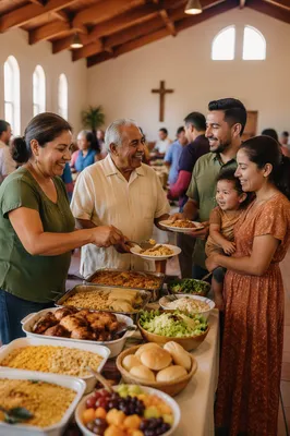 Church Hall Potluck With Diverse Congregation