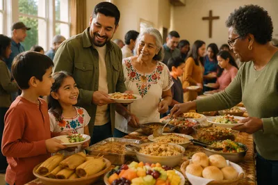Community Potluck in Bright Fellowship Hall