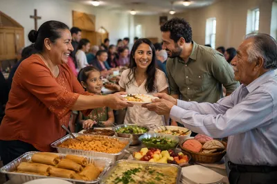 Family Potluck Gathering in Bright Community Hall