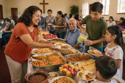 Hispanic Church Potluck in Fellowship Hall