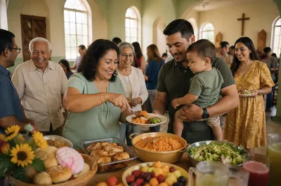 Joyful Family Potluck in Community Hall