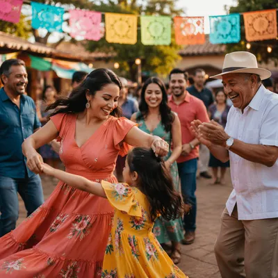 Joyful Family Dancing at Neighborhood Festival