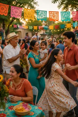 Joyful Family Dancing at Neighborhood Festival