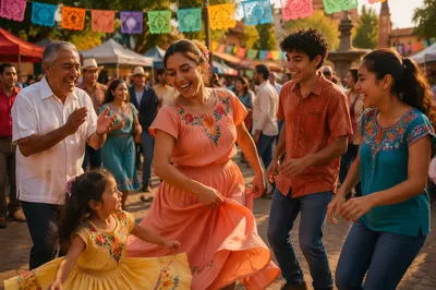 Joyful Family Dancing at Neighborhood Festival