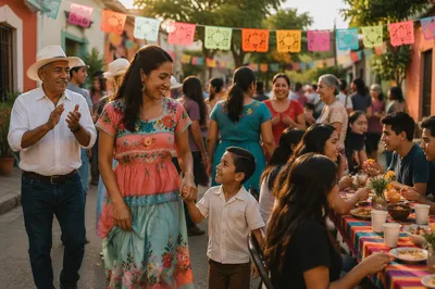 Joyful Hispanic Festival in Neighborhood Plaza