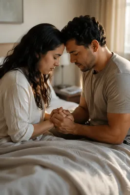 Hispanic Couple Holding Hands in Prayer