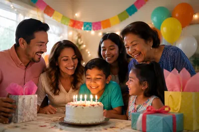 Hispanic Family Birthday Celebration at Dining Table
