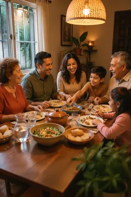 Multigenerational Family Laughing at Dinner Table