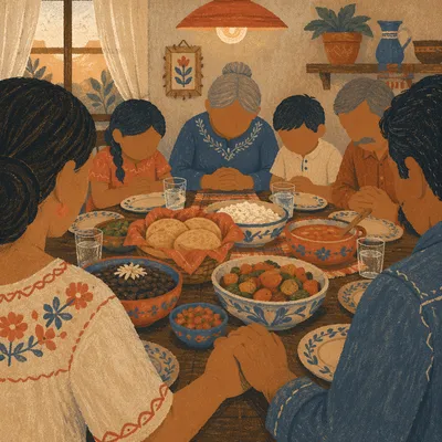 Hispanic Family Prayer Before Evening Meal