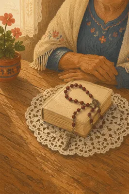 Hispanic Grandmother Rosary Prayer Devotion