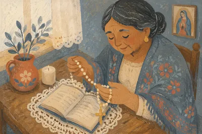 Hispanic Grandmother Rosary Prayer Hands