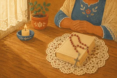 Devoted Grandmother Rosary Prayer Still Life