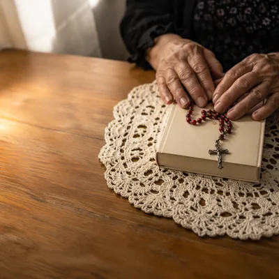 Hispanic Grandmother Rosary Prayer Still Life
