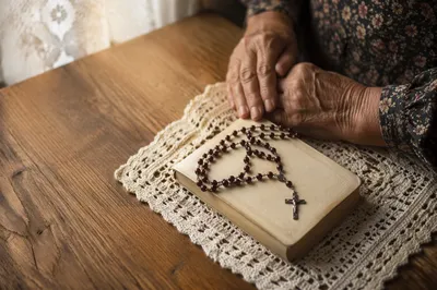 Hispanic Grandmother Rosary Prayer Still Life