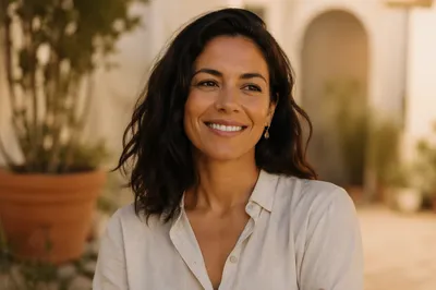 Warm Smiling Latina Woman Outdoor Portrait