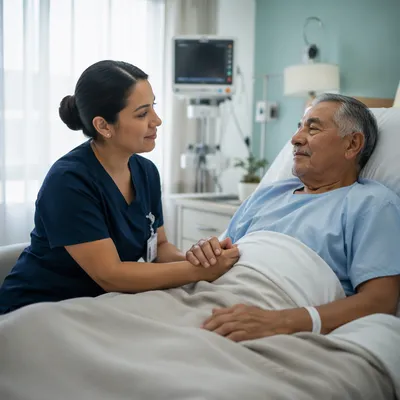 Compassionate Nurse Comforting Elderly Patient