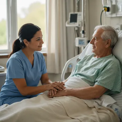 Compassionate Nurse Comforting Elderly Patient