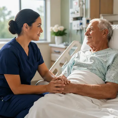 Compassionate Nurse Holding Elderly Patient Hand