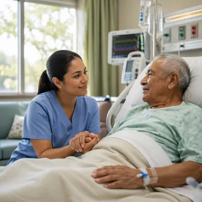 Compassionate Nurse Comforting Elderly Patient