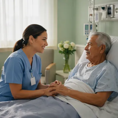 Nurse Comforting Elderly Patient in Hospital