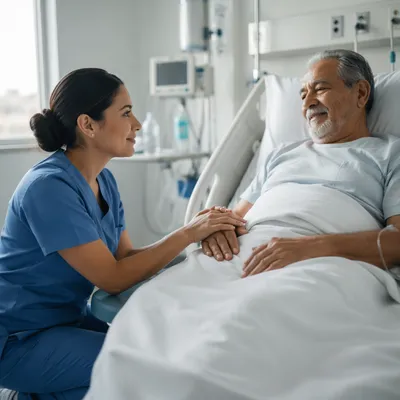 Compassionate Nurse Holding Elderly Patient Hand