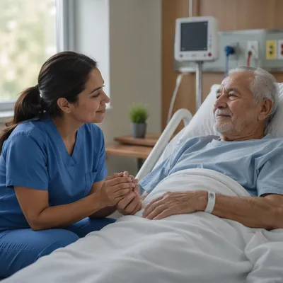 Compassionate Nurse Holding Elderly Patient's Hand