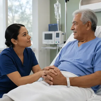 Nurse Comforting Elderly Patient in Hospital