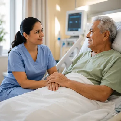 Nurse Comforting Elderly Patient in Hospital