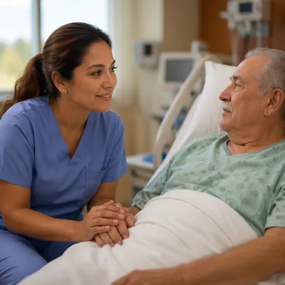 Compassionate Nurse Comforting Elderly Patient