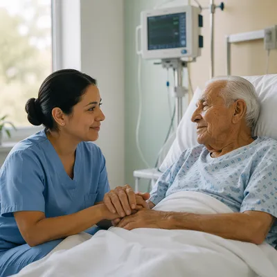 Compassionate Nurse Comforting Elderly Patient