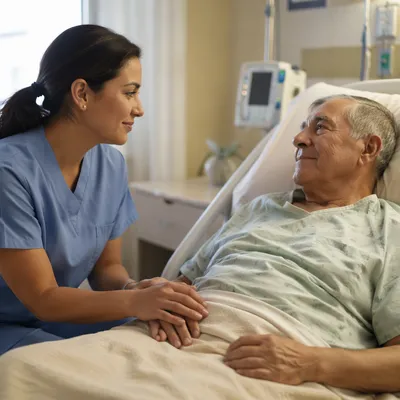Nurse Comforting Elderly Patient in Hospital