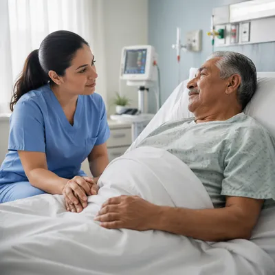 Compassionate Nurse Holding Elderly Patient's Hand