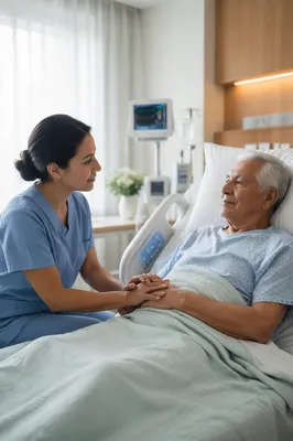 Compassionate Nurse Holding Elderly Patient Hand