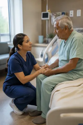 Compassionate Nurse Comforting Elderly Hospital Patient