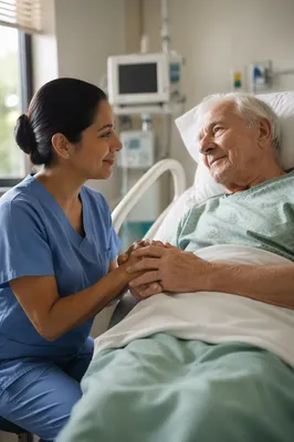 Compassionate Nurse Comforting Elderly Patient