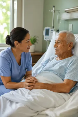 Compassionate Nurse Comforting Elderly Patient