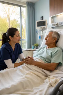 Compassionate Nurse Comforting Elderly Patient