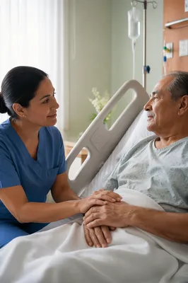 Compassionate Nurse Comforting Elderly Patient