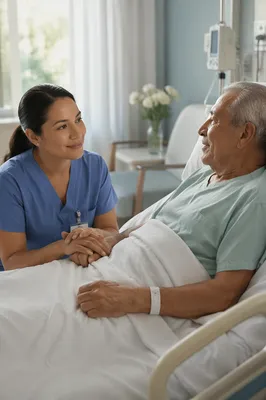 Nurse Comforting Elderly Patient in Hospital