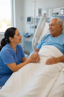 Compassionate Nurse Comforting Elderly Patient
