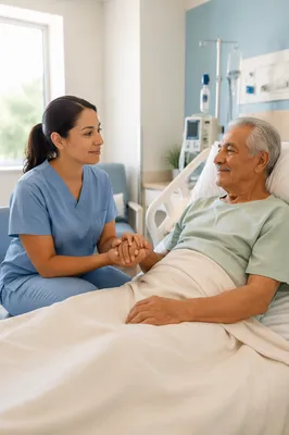 Compassionate Nurse Comforting Elderly Patient