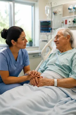 Compassionate Nurse Comforting Elderly Patient