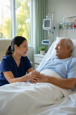 Nurse Comforting Elderly Patient in Hospital