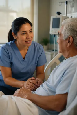 Compassionate Nurse Holding Elderly Patient Hand